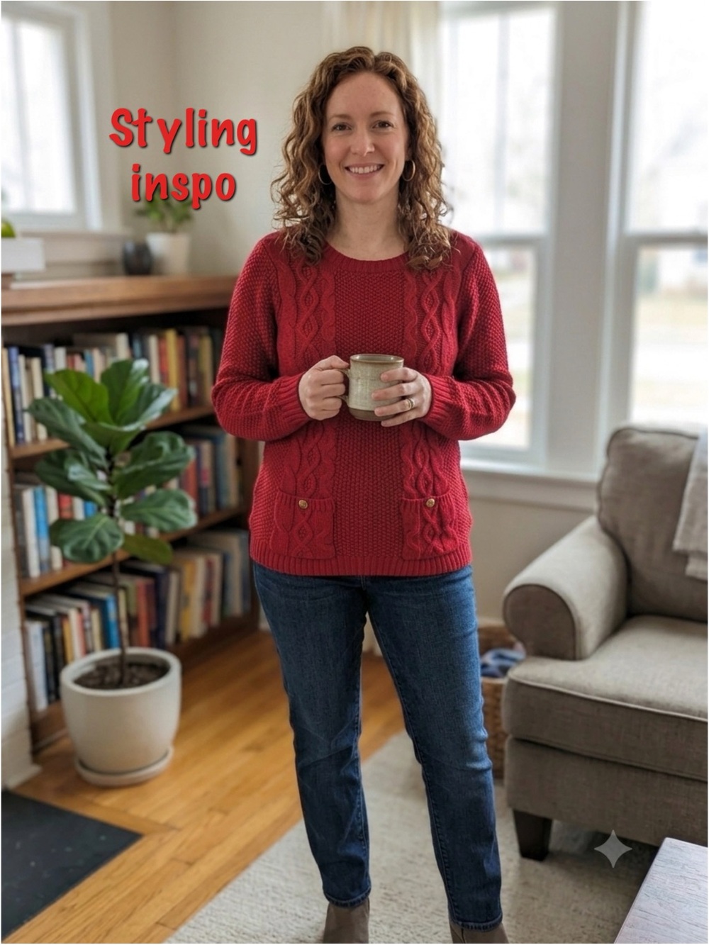 Laura Scott Cable 2 Pocket Sweater